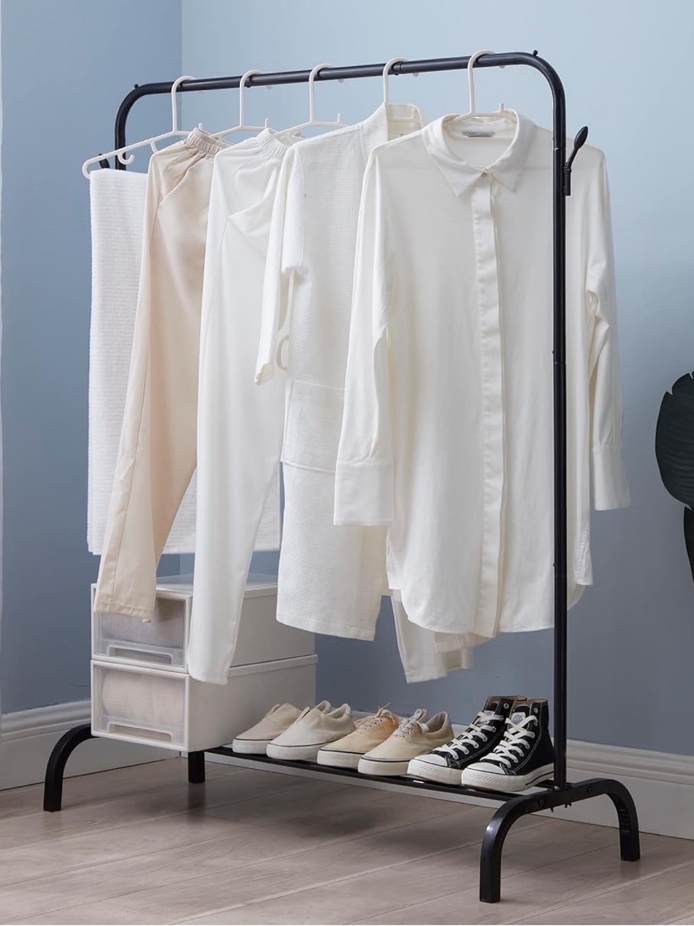 WEASHUME Black Metal Clothes Rack with Bottom Shelf Portable for Hanging  NWT - Picture 3 of 12
